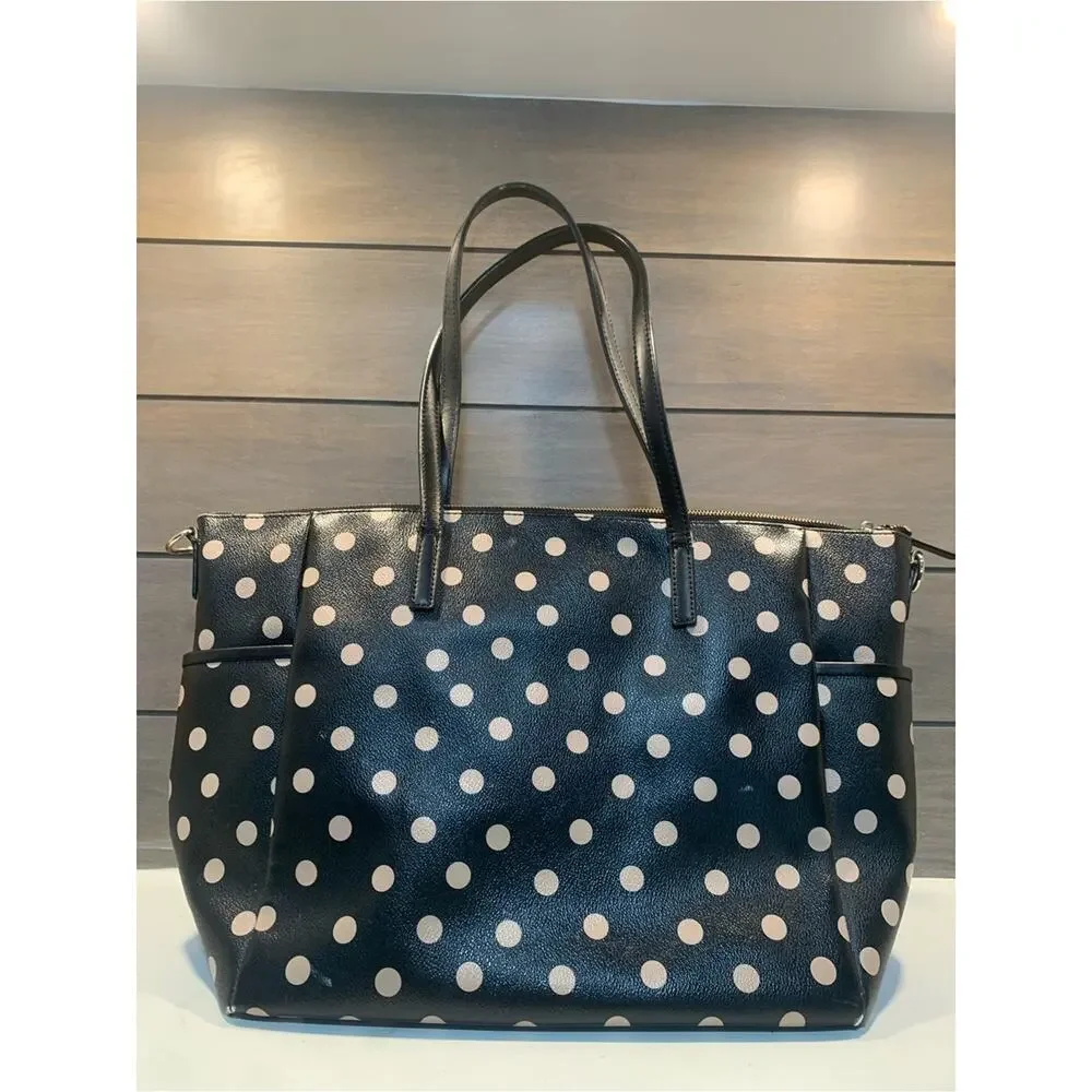 Kate Spade Adaira Wellesley Polka Dot Diaper Tote Bag Black Tan Preppy